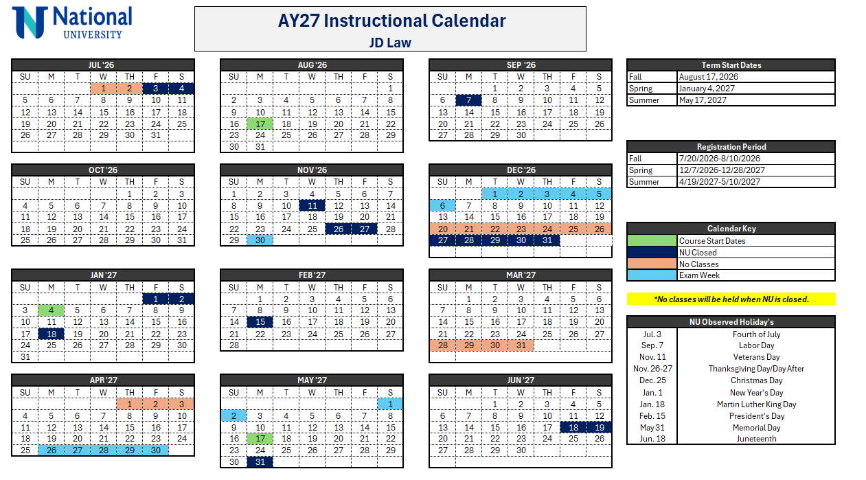 Juris Doctor Academic Calendar - National University